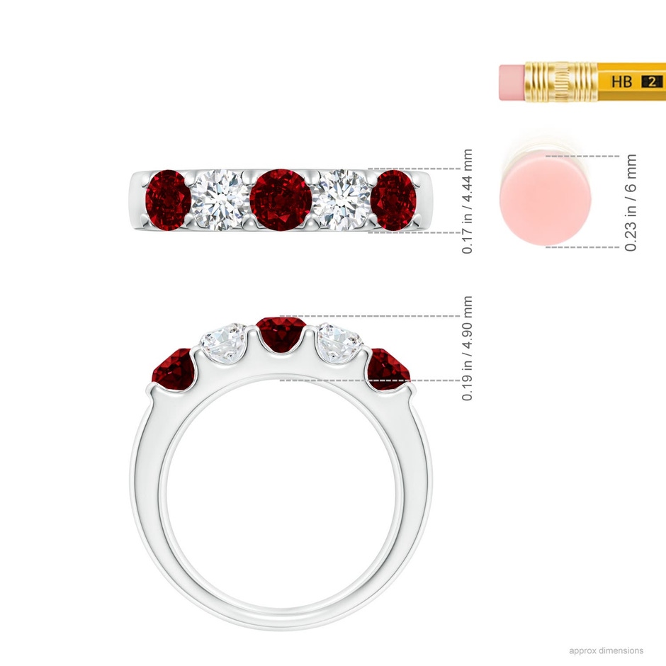 4.2mm AAAA Shared Prong Ruby and Diamond Half Eternity Ring in White Gold ruler