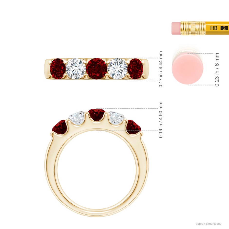 4.2mm AAAA Shared Prong Ruby and Diamond Half Eternity Ring in Yellow Gold ruler