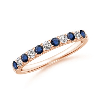 2.1mm AA Shared Prong Sapphire and Diamond Half Eternity Ring in 9K Rose Gold