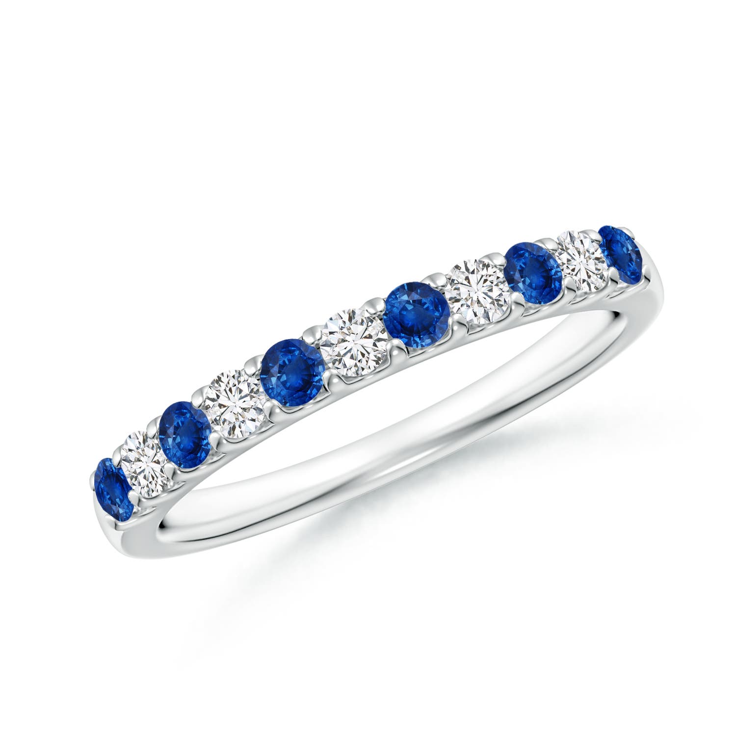 2.1mm AAA Shared Prong Sapphire and Diamond Half Eternity Ring in 18K White Gold