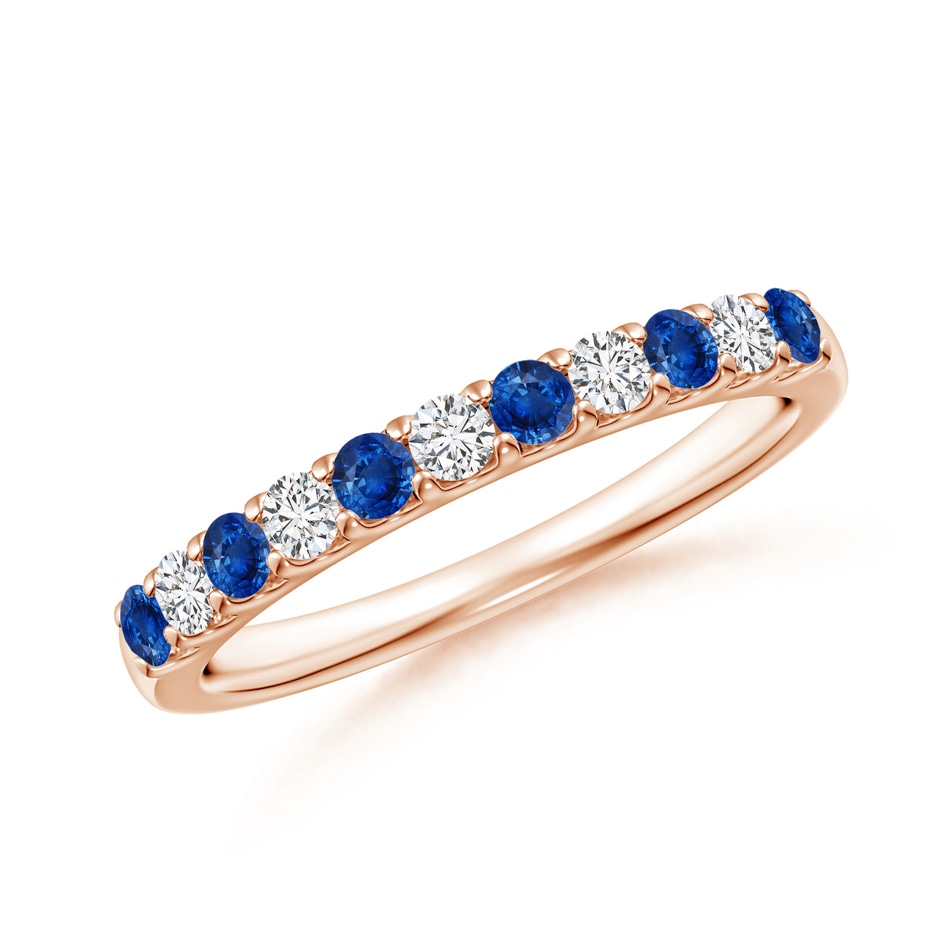 2.1mm AAA Shared Prong Sapphire and Diamond Half Eternity Ring in Rose Gold 