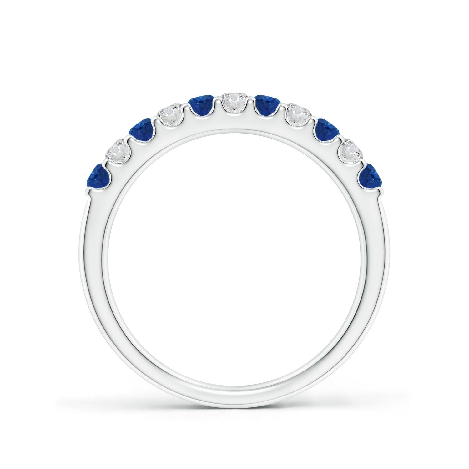 2.1mm AAA Shared Prong Sapphire and Diamond Half Eternity Ring in White Gold