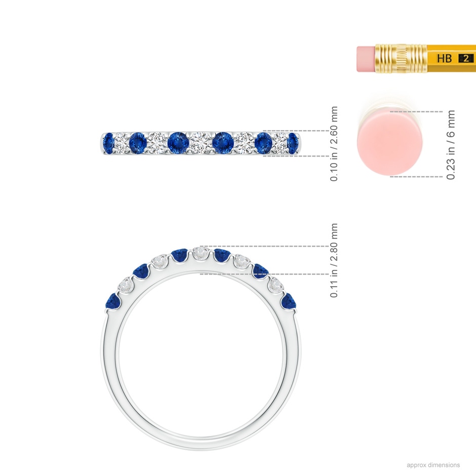 2.1mm AAA Shared Prong Sapphire and Diamond Half Eternity Ring in White Gold ruler
