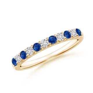 2.1mm AAA Shared Prong Sapphire and Diamond Half Eternity Band in Yellow Gold