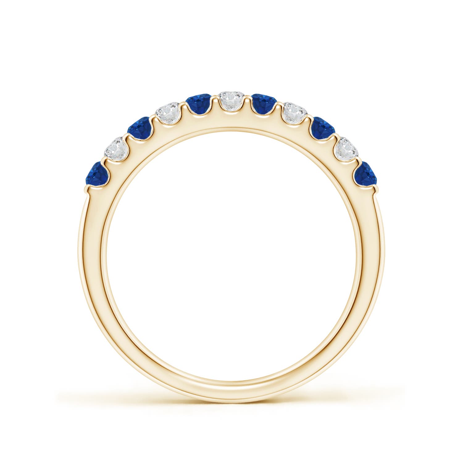 2.1mm AAA Shared Prong Sapphire and Diamond Half Eternity Ring in Yellow Gold - side 3