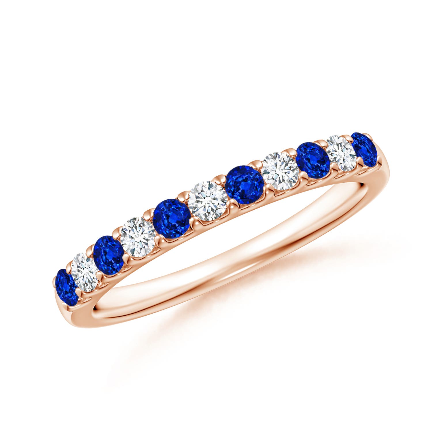 2.1mm AAAA Shared Prong Sapphire and Diamond Half Eternity Ring in 18K Rose Gold