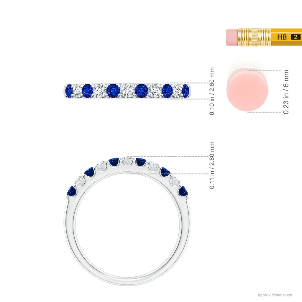 2.1mm AAAA Shared Prong Sapphire and Diamond Half Eternity Band in P950 Platinum Ruler