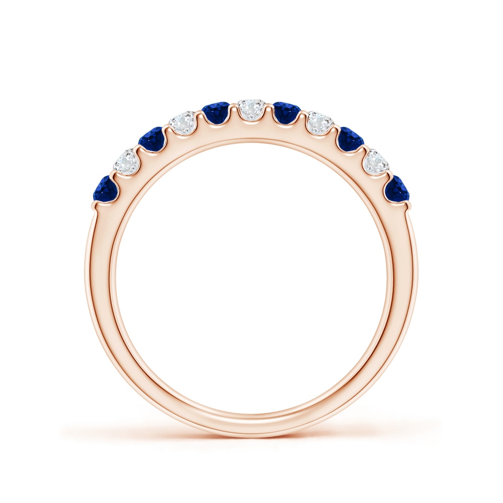 2.1mm AAAA Shared Prong Sapphire and Diamond Half Eternity Band in Rose Gold Side-1