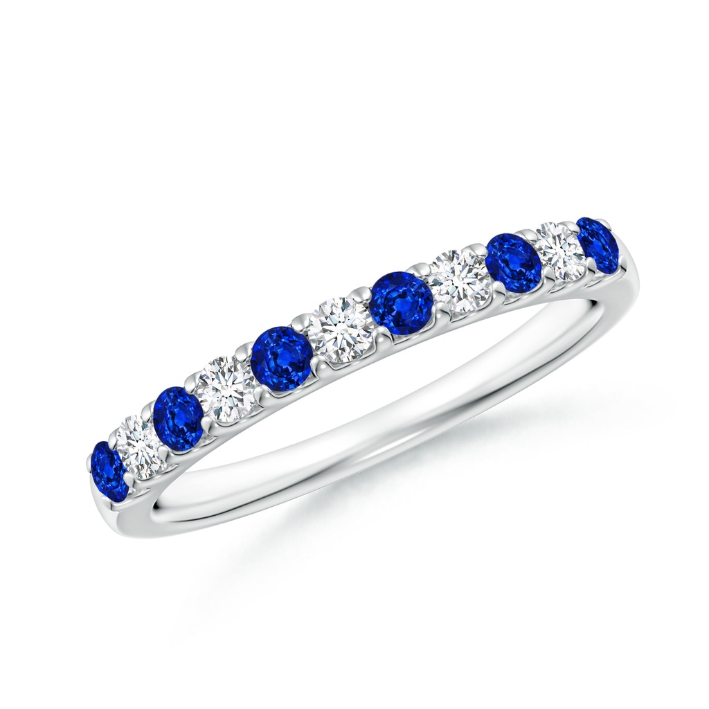 2.1mm AAAA Shared Prong Sapphire and Diamond Half Eternity Ring in White Gold