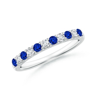2.1mm AAAA Shared Prong Sapphire and Diamond Half Eternity Band in White Gold