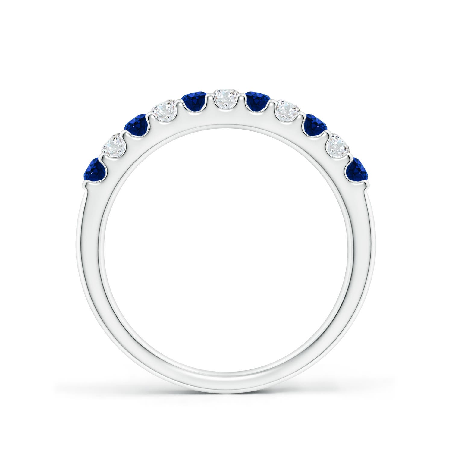 2.1mm AAAA Shared Prong Sapphire and Diamond Half Eternity Ring in White Gold