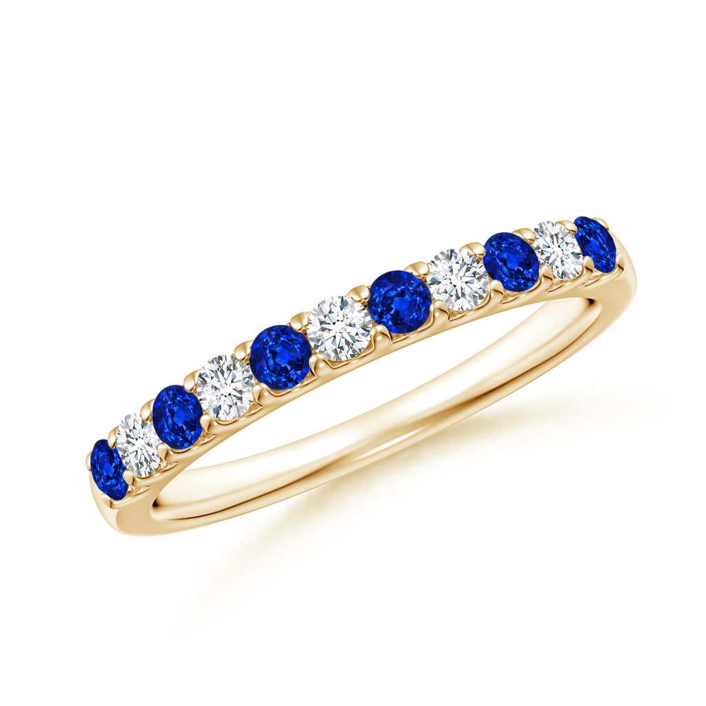 2.1mm AAAA Shared Prong Sapphire and Diamond Half Eternity Band in Yellow Gold