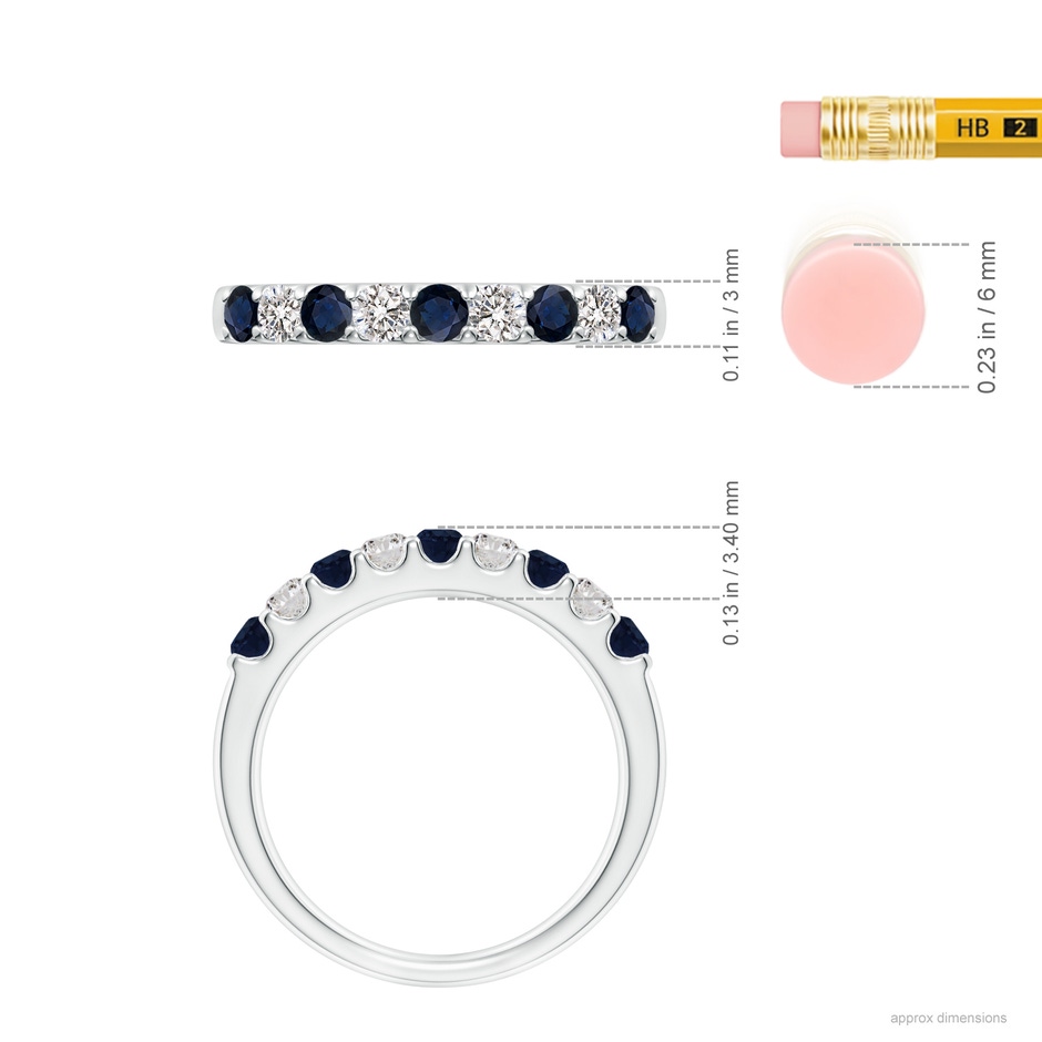 2.5mm A Shared Prong Sapphire and Diamond Half Eternity Ring in White Gold ruler