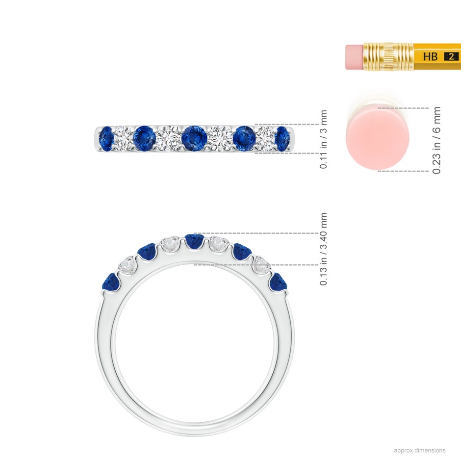 2.5mm AAA Shared Prong Sapphire and Diamond Half Eternity Ring in White Gold ruler
