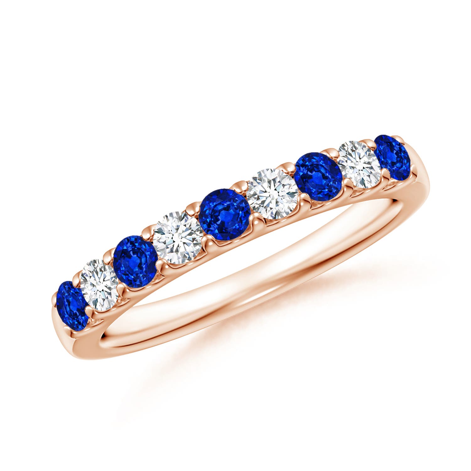 2.5mm AAAA Shared Prong Sapphire and Diamond Half Eternity Ring in 18K Rose Gold