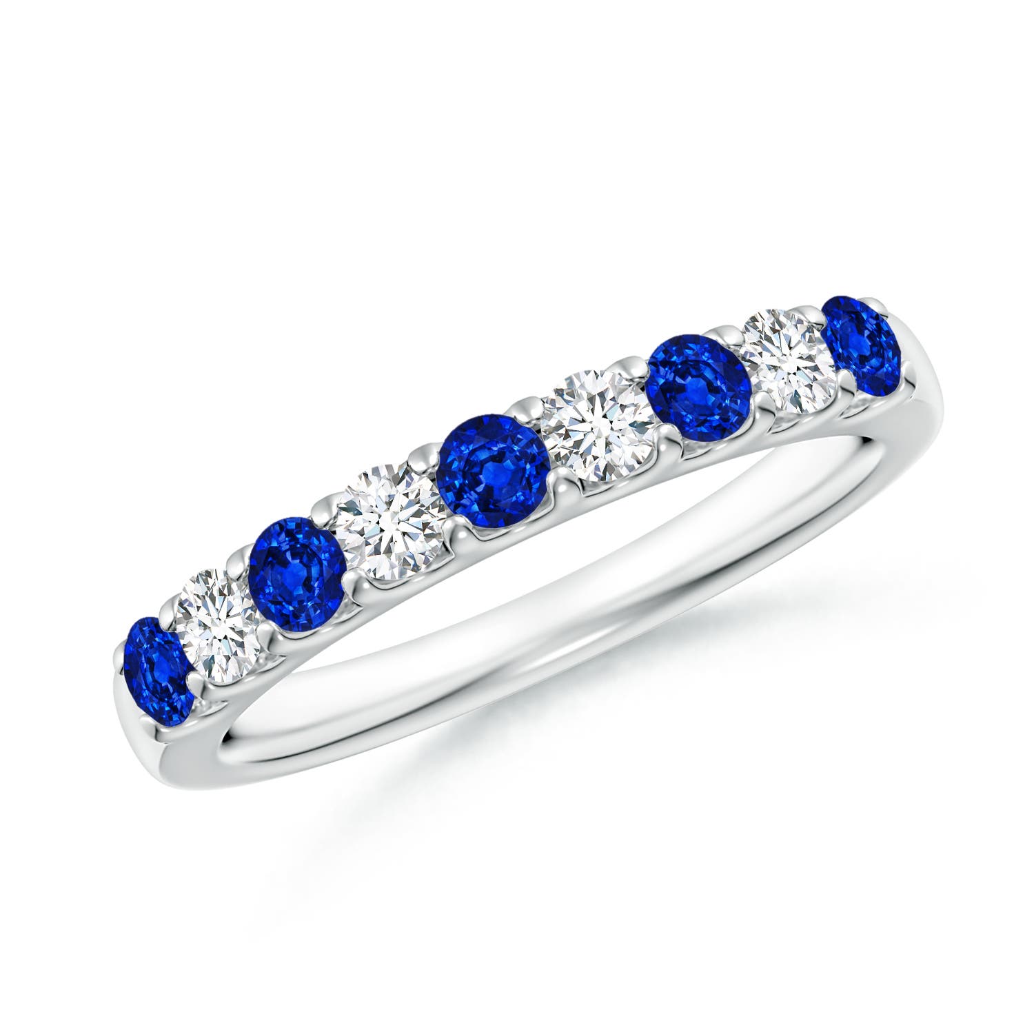 2.5mm AAAA Shared Prong Sapphire and Diamond Half Eternity Ring in 18K White Gold