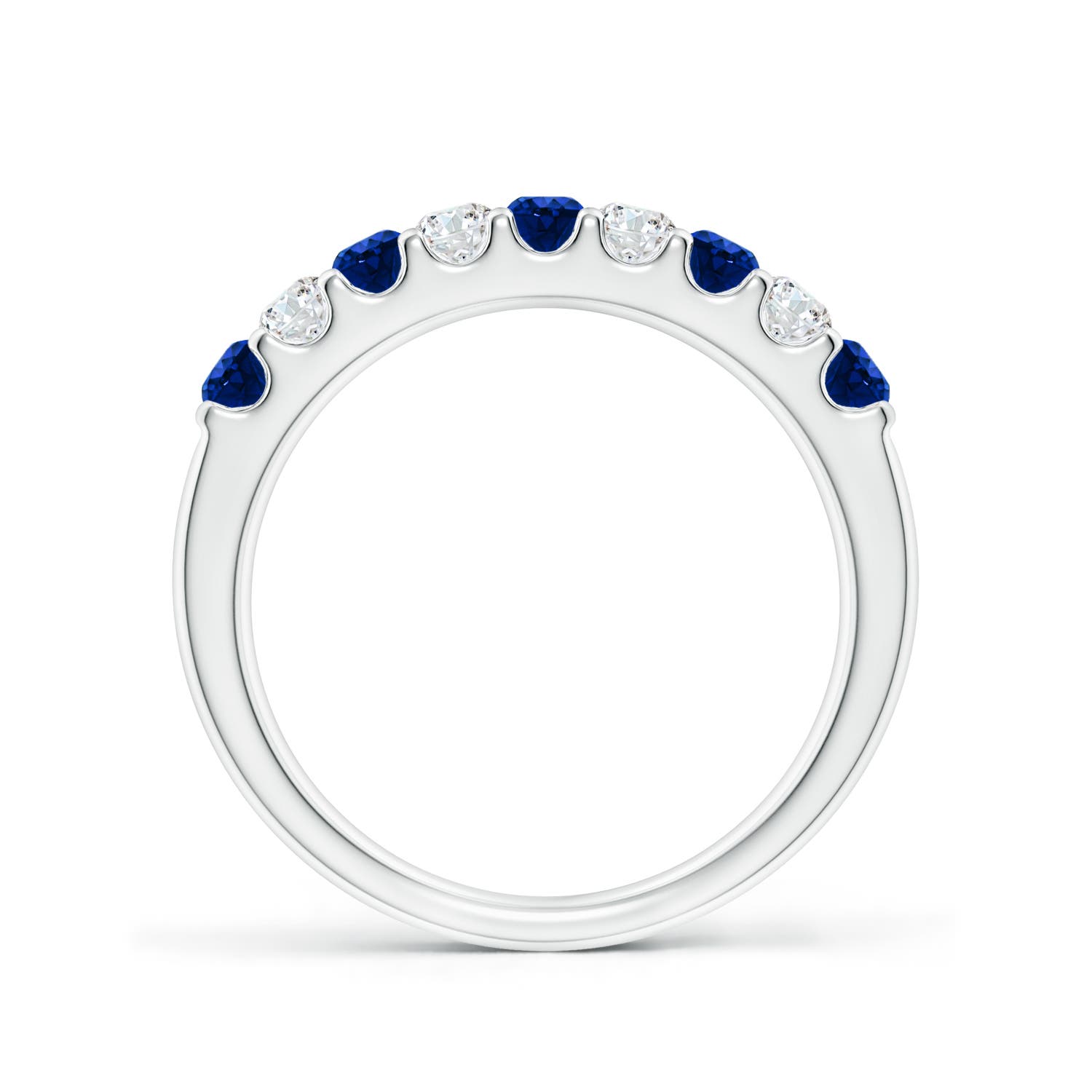 2.5mm AAAA Shared Prong Sapphire and Diamond Half Eternity Ring in 18K White Gold