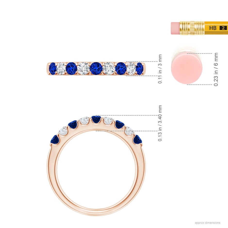 2.5mm AAAA Shared Prong Sapphire and Diamond Half Eternity Ring in Rose Gold ruler