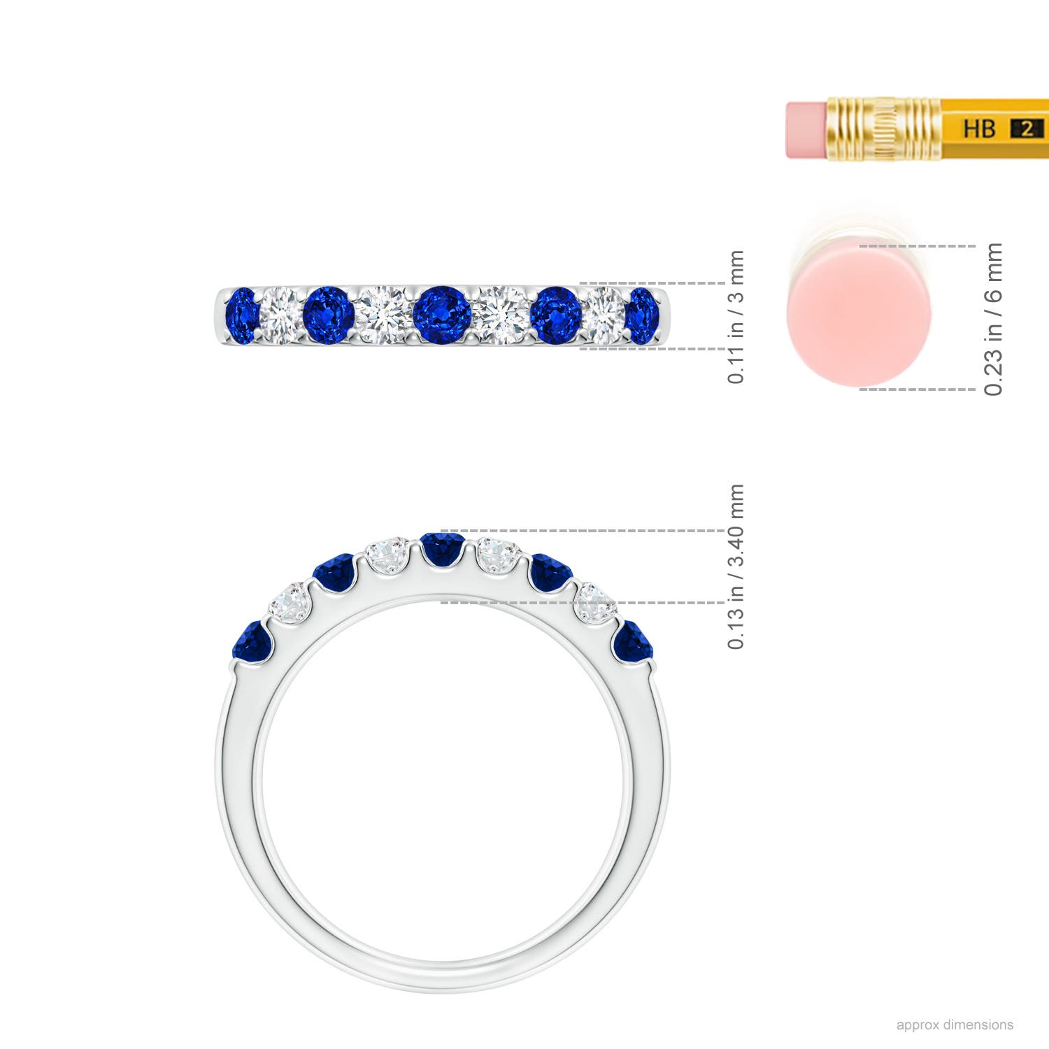 2.5mm AAAA Shared Prong Sapphire and Diamond Half Eternity Ring in White Gold - ruler