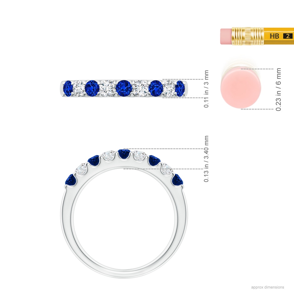 2.5mm AAAA Shared Prong Sapphire and Diamond Half Eternity Ring in White Gold ruler