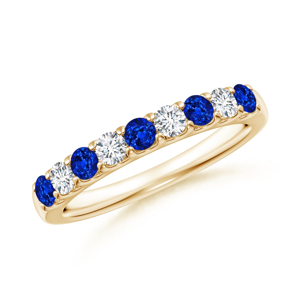 2.5mm AAAA Shared Prong Sapphire and Diamond Half Eternity Band in Yellow Gold 