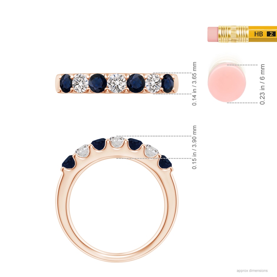 3.1mm A Shared Prong Sapphire and Diamond Half Eternity Ring in 18K Rose Gold ruler