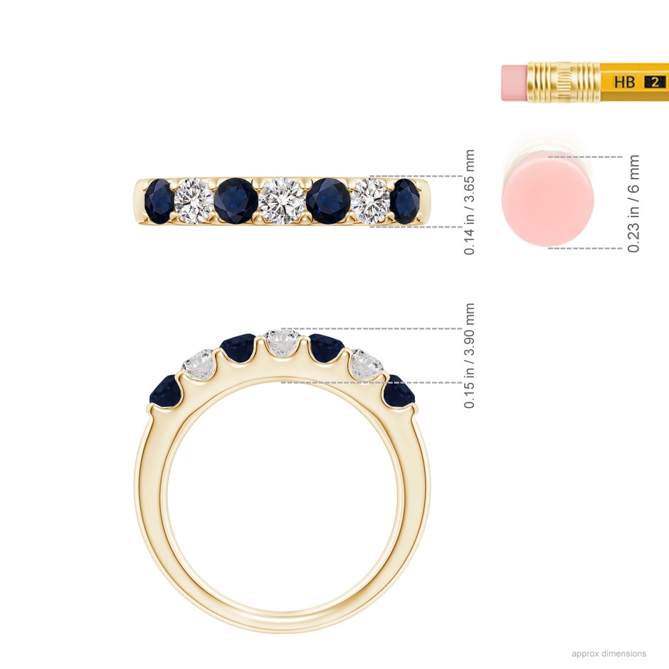 3.1mm A Shared Prong Sapphire and Diamond Half Eternity Ring in 18K Yellow Gold ruler