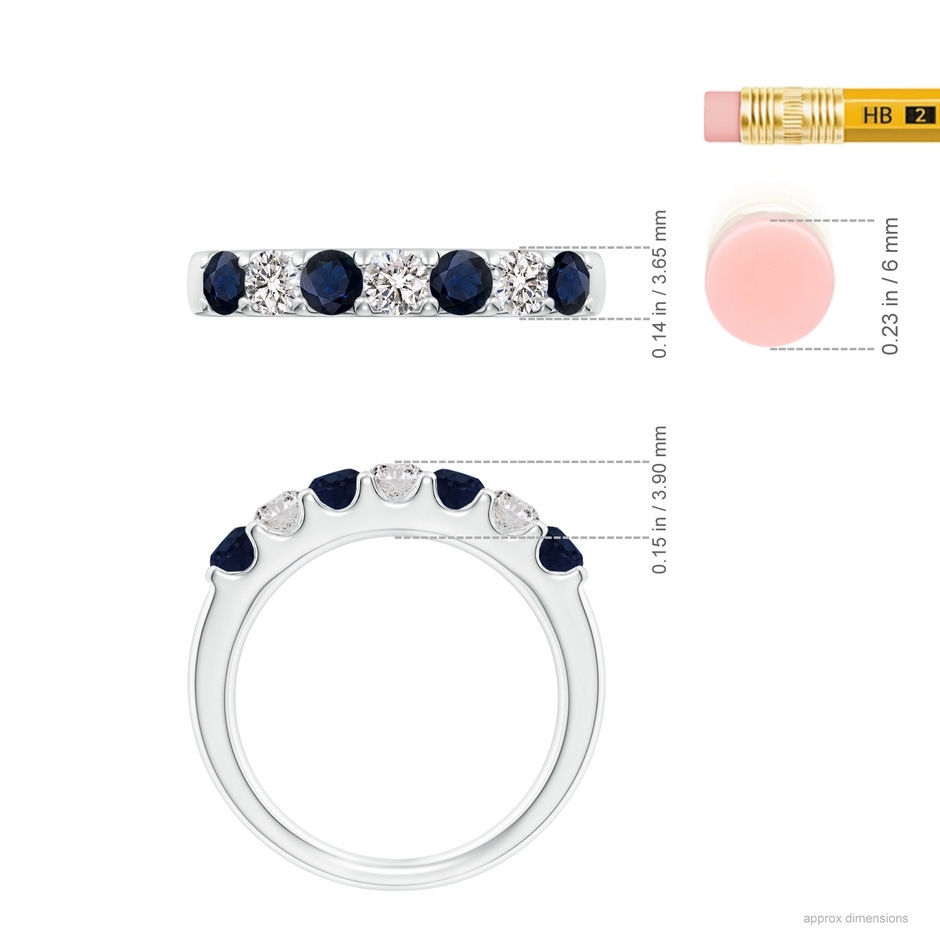 3.1mm A Shared Prong Sapphire and Diamond Half Eternity Ring in White Gold ruler