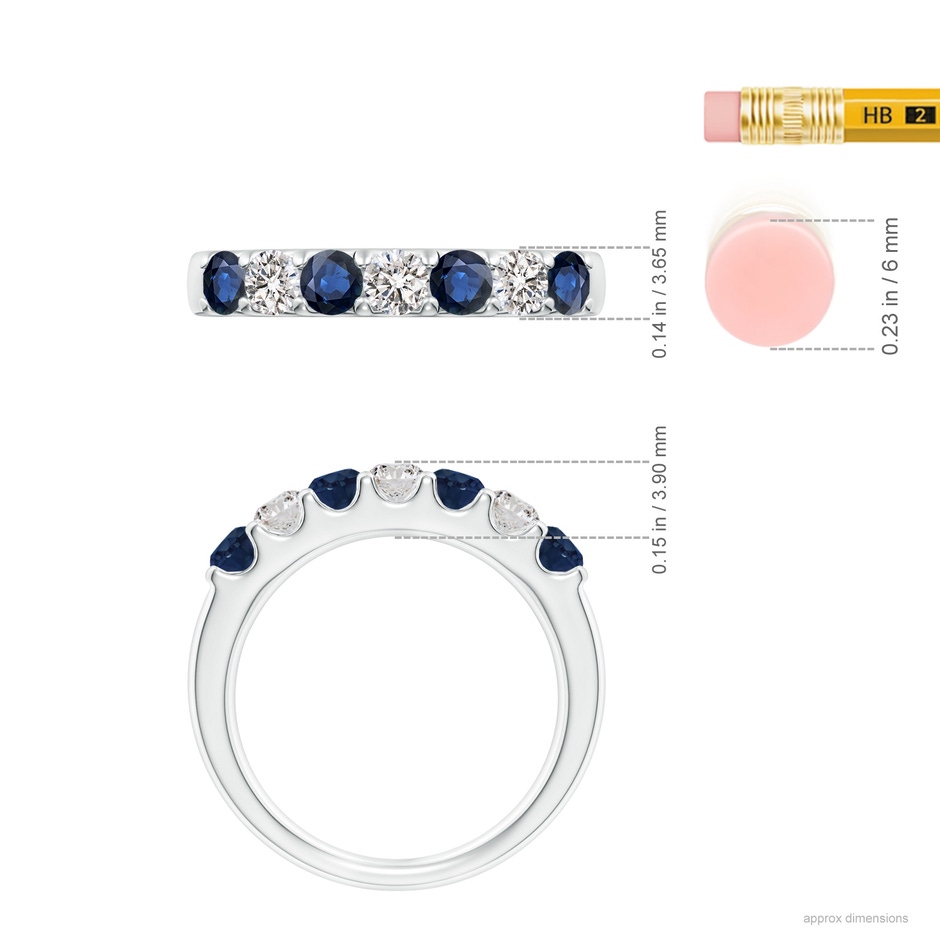 3.1mm AA Shared Prong Sapphire and Diamond Half Eternity Ring in P950 Platinum ruler