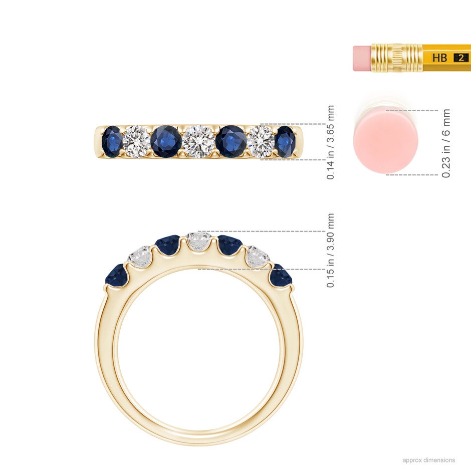 3.1mm AA Shared Prong Sapphire and Diamond Half Eternity Ring in Yellow Gold ruler