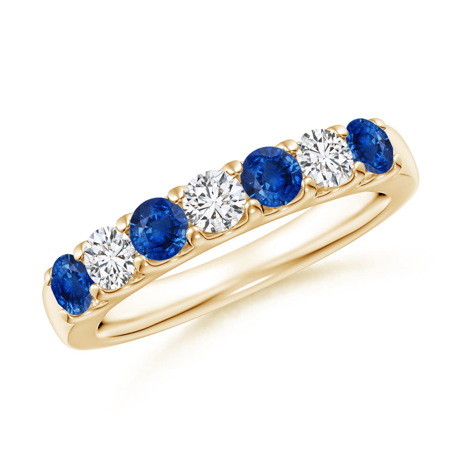 3.1mm AAA Shared Prong Sapphire and Diamond Half Eternity Ring in 18CT Yellow Gold