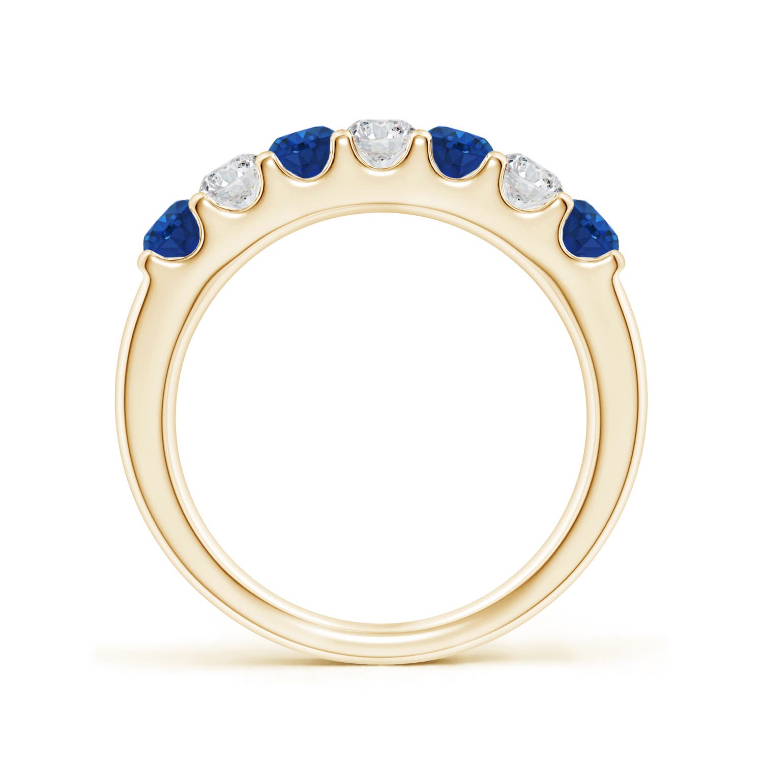 3.1mm AAA Shared Prong Sapphire and Diamond Half Eternity Ring in 18K Yellow Gold