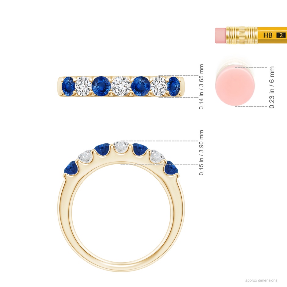3.1mm AAA Shared Prong Sapphire and Diamond Half Eternity Ring in 18K Yellow Gold ruler