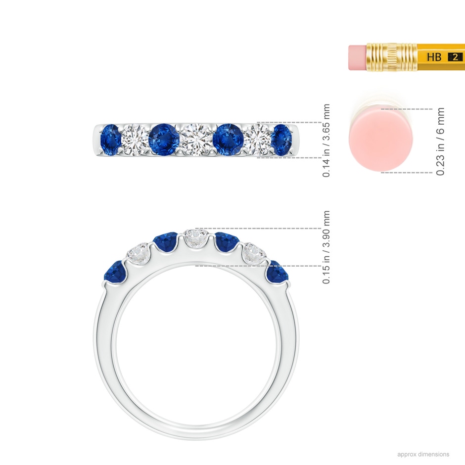 3.1mm AAA Shared Prong Sapphire and Diamond Half Eternity Ring in P950 Platinum ruler