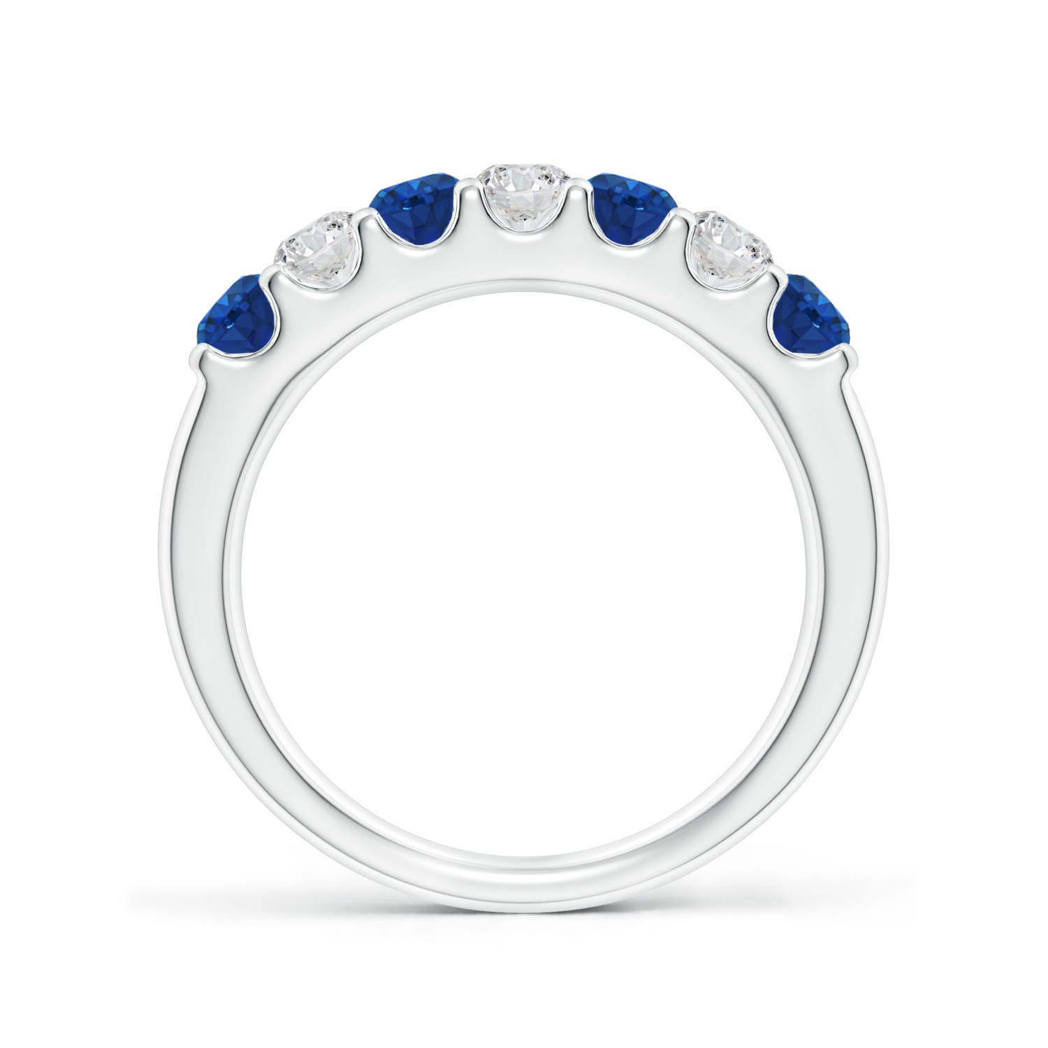 3.1mm AAA Shared Prong Sapphire and Diamond Half Eternity Ring in White Gold