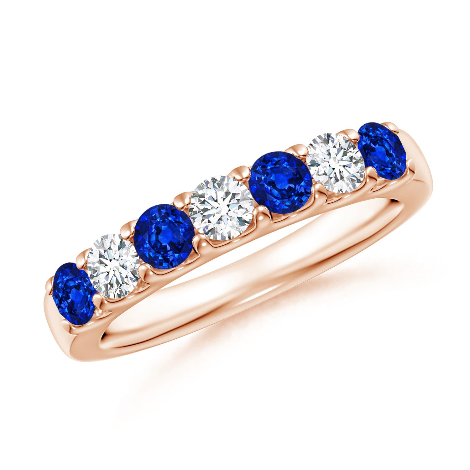 3.1mm AAAA Shared Prong Sapphire and Diamond Half Eternity Ring in 18CT Rose Gold