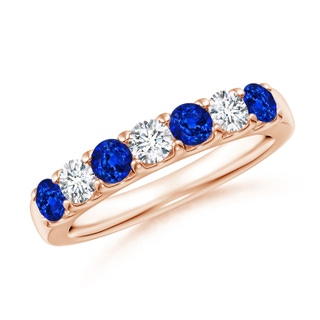3.1mm AAAA Shared Prong Sapphire and Diamond Half Eternity Ring in 18K Rose Gold