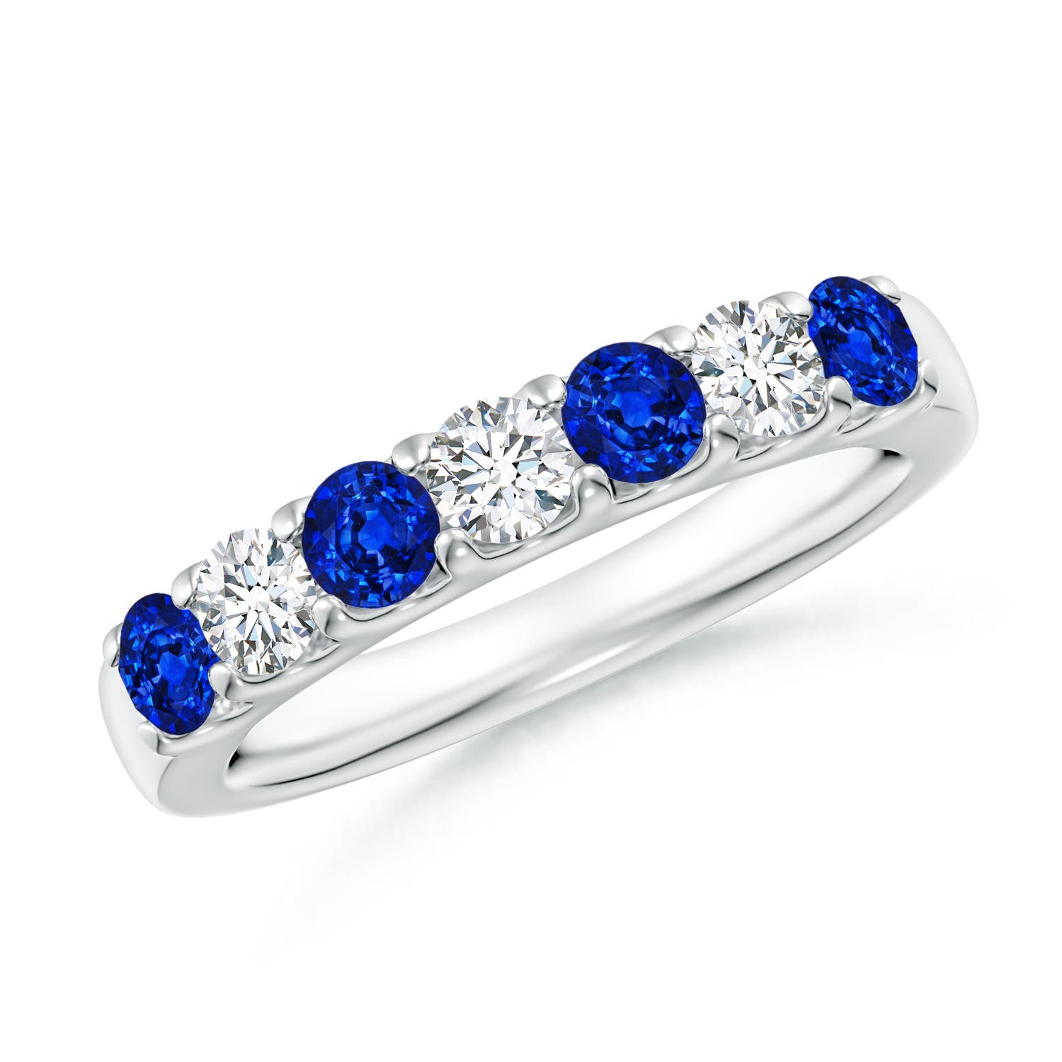 3.1mm AAAA Shared Prong Sapphire and Diamond Half Eternity Ring in 18CT White Gold