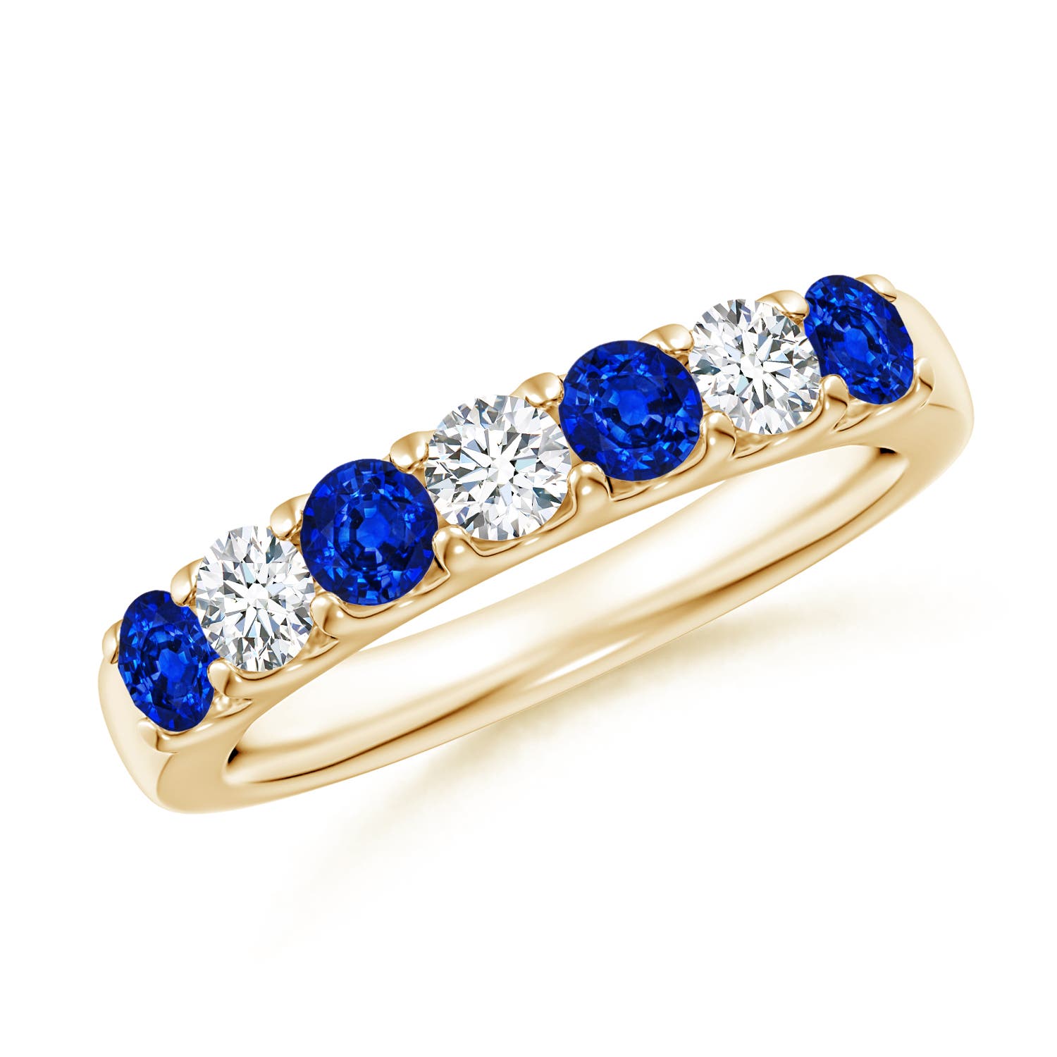 3.1mm AAAA Shared Prong Sapphire and Diamond Half Eternity Ring in 18CT Yellow Gold