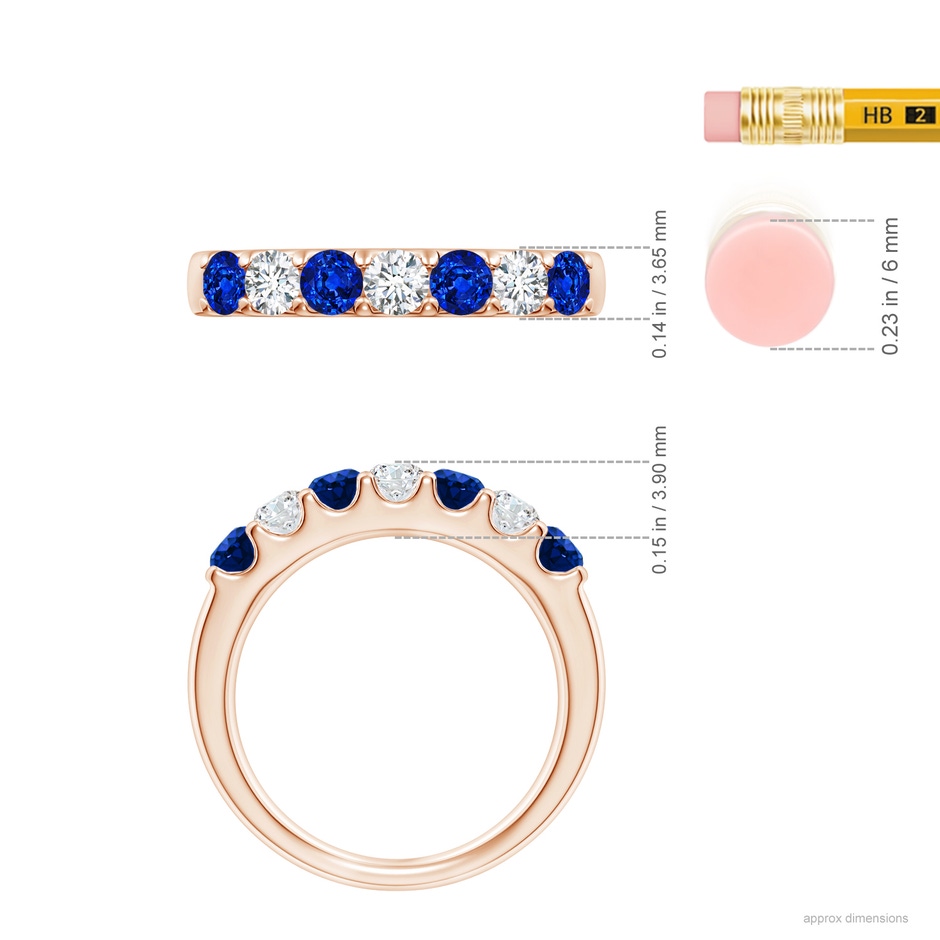 3.1mm AAAA Shared Prong Sapphire and Diamond Half Eternity Ring in Rose Gold ruler