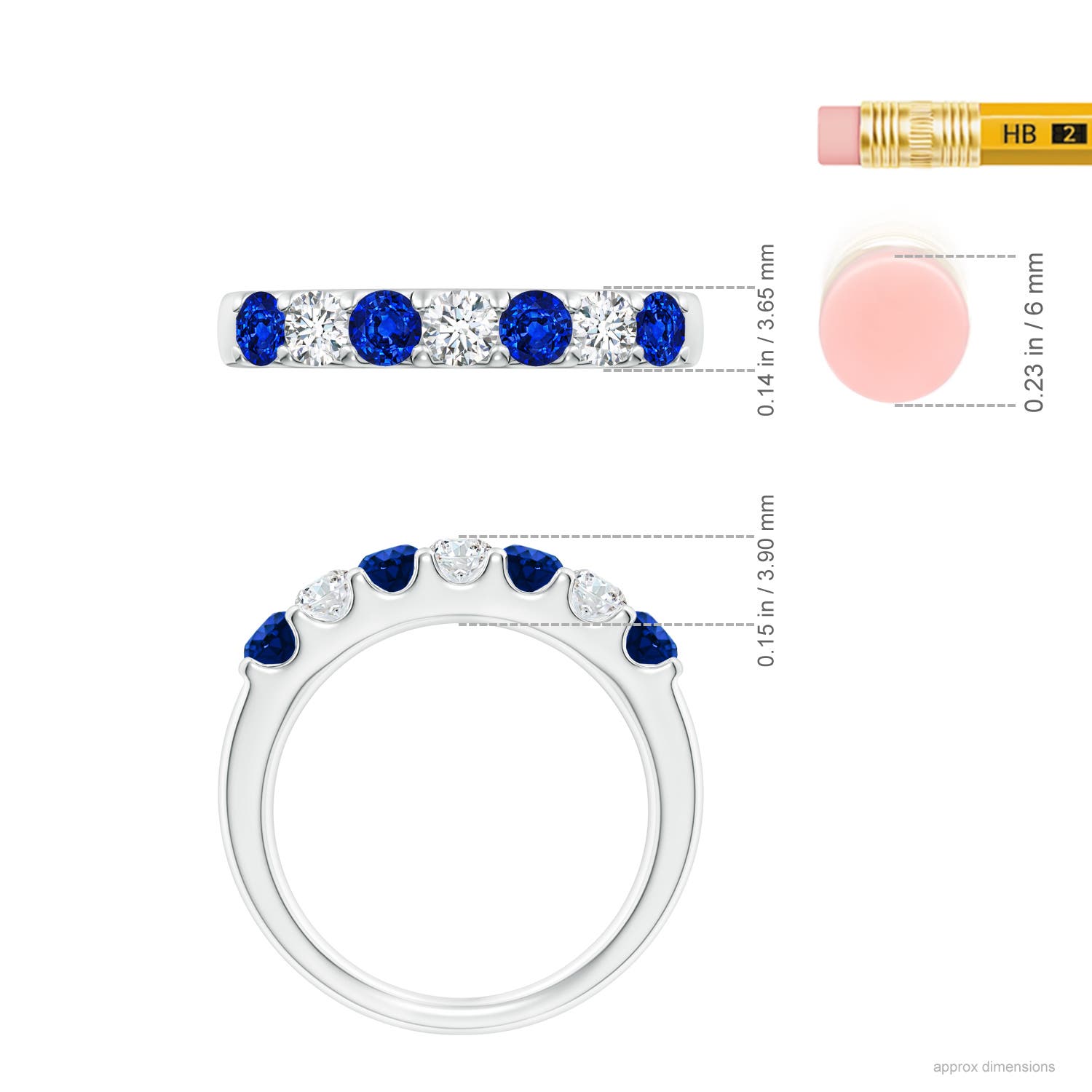 3.1mm AAAA Shared Prong Sapphire and Diamond Half Eternity Ring in White Gold - ruler