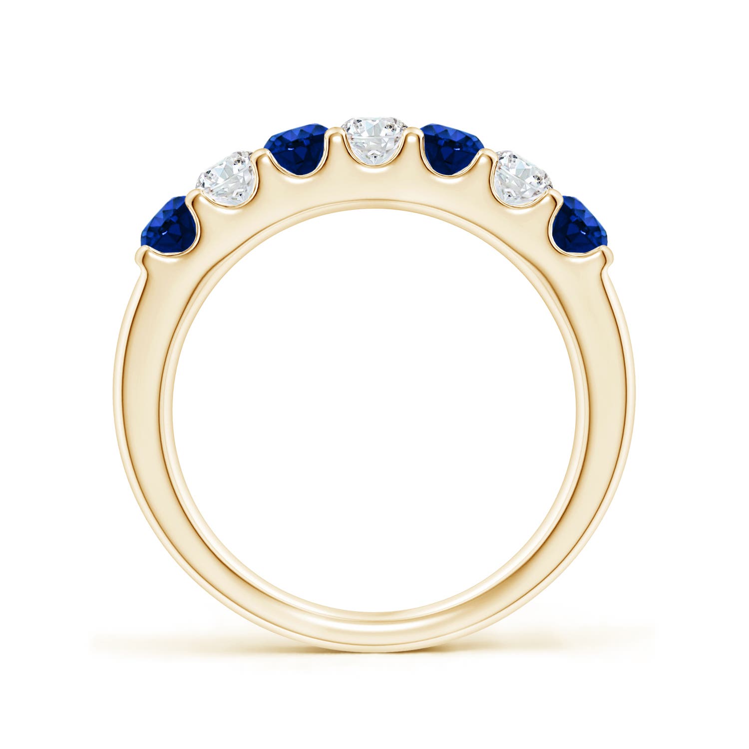 3.1mm AAAA Shared Prong Sapphire and Diamond Half Eternity Ring in Yellow Gold