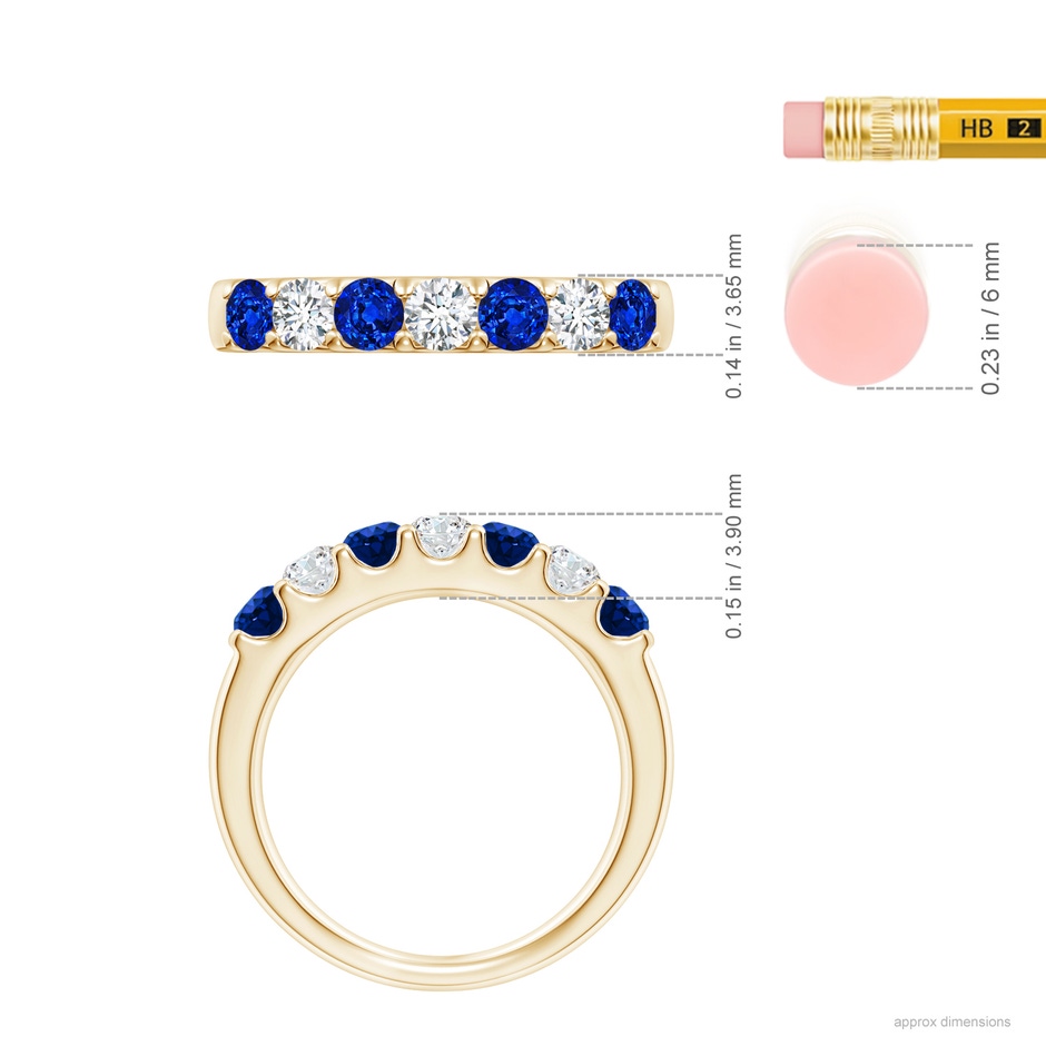 3.1mm AAAA Shared Prong Sapphire and Diamond Half Eternity Ring in Yellow Gold ruler