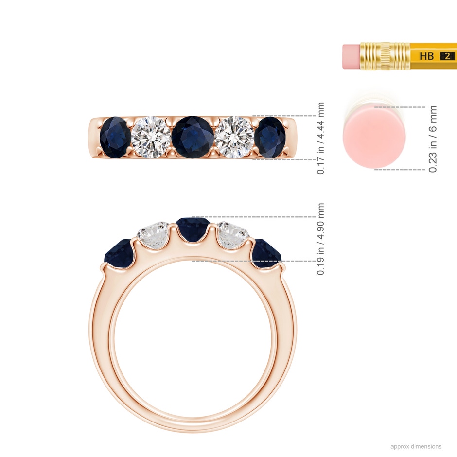 4.2mm A Shared Prong Sapphire and Diamond Half Eternity Ring in Rose Gold ruler