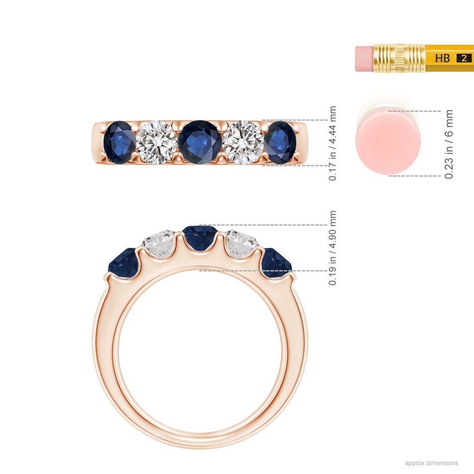 4.2mm AA Shared Prong Sapphire and Diamond Half Eternity Ring in Rose Gold ruler