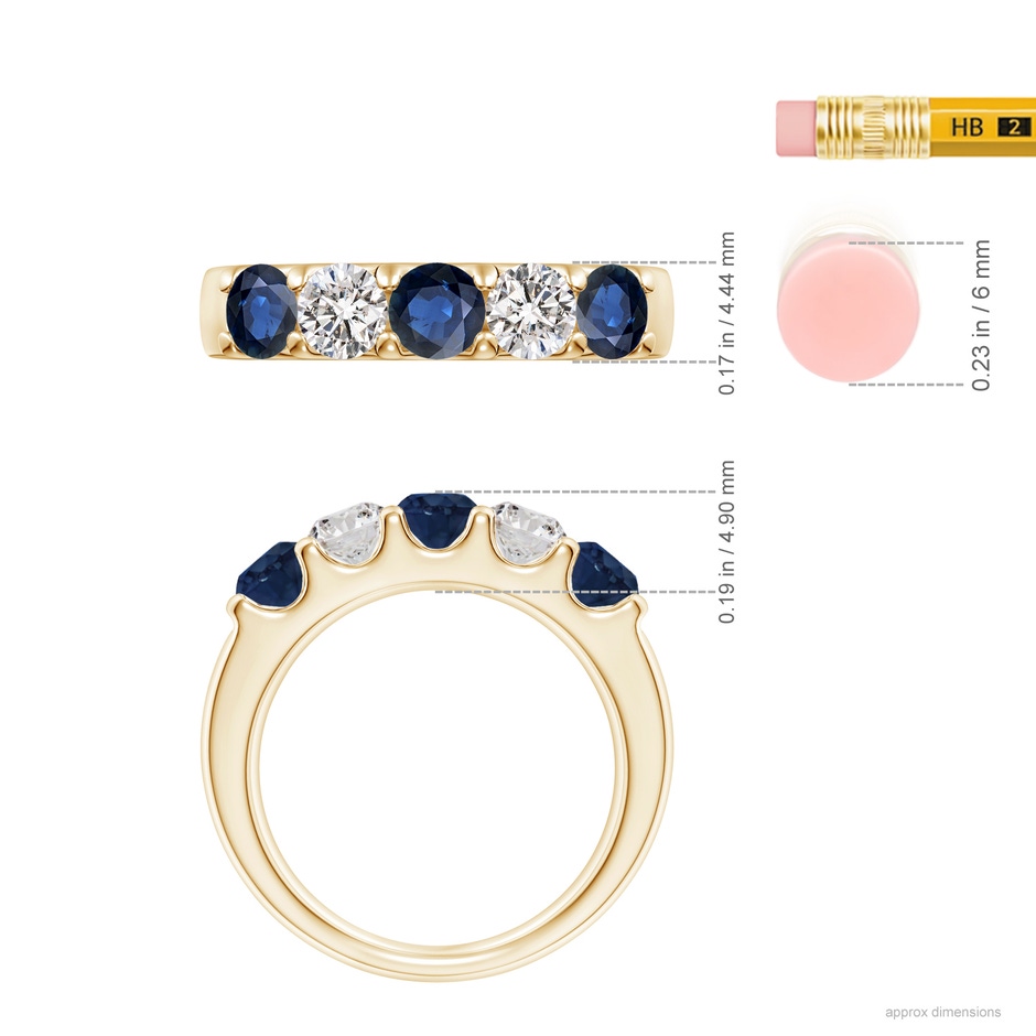 4.2mm AA Shared Prong Sapphire and Diamond Half Eternity Ring in Yellow Gold ruler