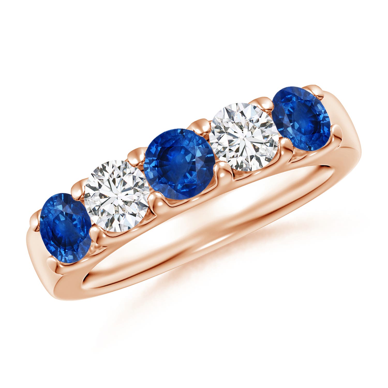 4.2mm AAA Shared Prong Sapphire and Diamond Half Eternity Ring in 18CT Rose Gold