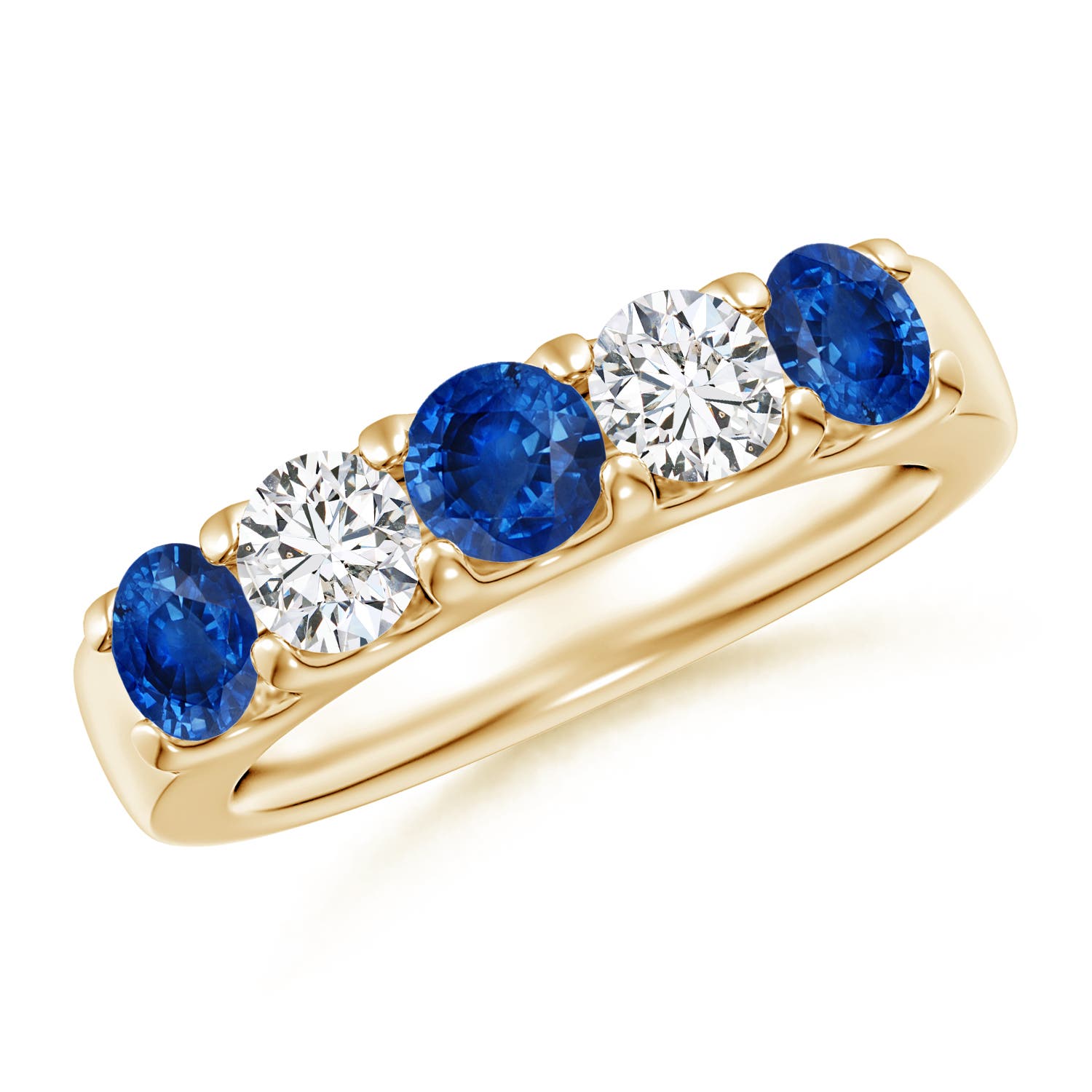 4.2mm AAA Shared Prong Sapphire and Diamond Half Eternity Ring in 18K Yellow Gold