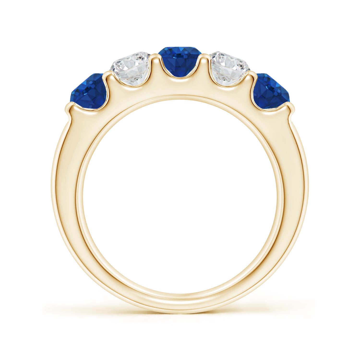 4.2mm AAA Shared Prong Sapphire and Diamond Half Eternity Ring in 18K Yellow Gold