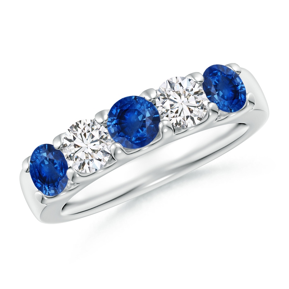 4.2mm AAA Shared Prong Sapphire and Diamond Half Eternity Ring in P950 Platinum 